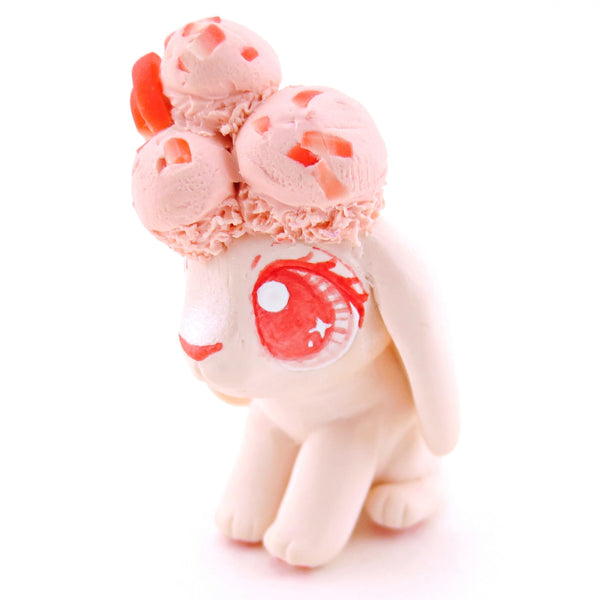 Strawberry Ice Cream Holland Lop Figurine - Polymer Clay Food and Dessert Animals