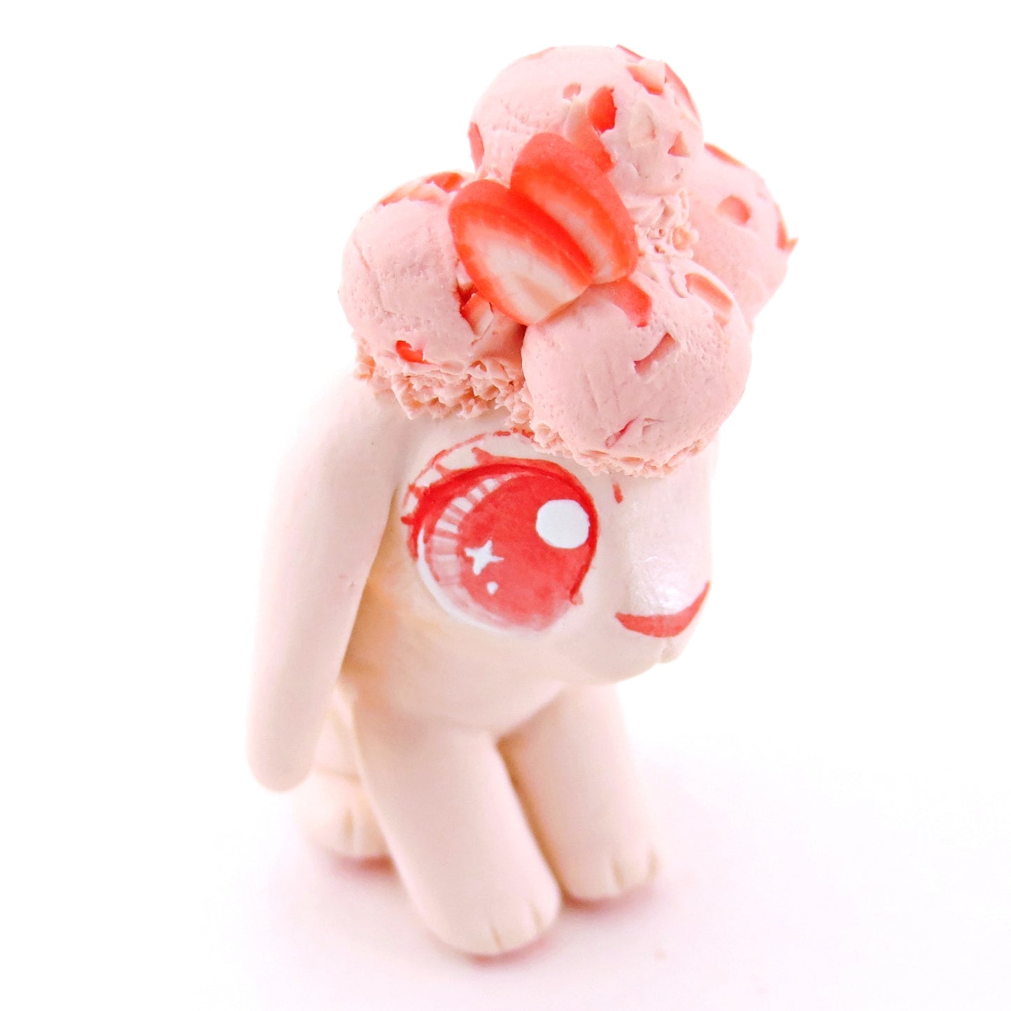 Strawberry Ice Cream Holland Lop Figurine - Polymer Clay Food and Dessert Animals