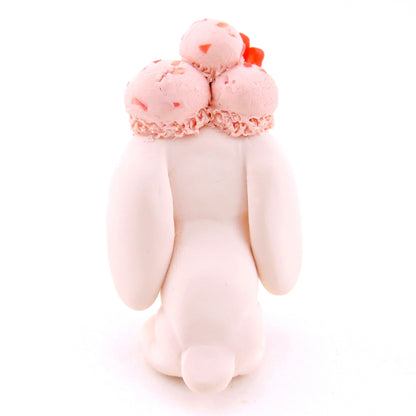 Strawberry Ice Cream Holland Lop Figurine - Polymer Clay Food and Dessert Animals