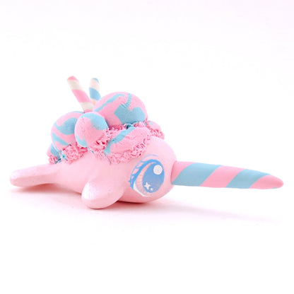 Cotton Candy Ice Cream Narwhal Figurine - Polymer Clay Food and Dessert Animals