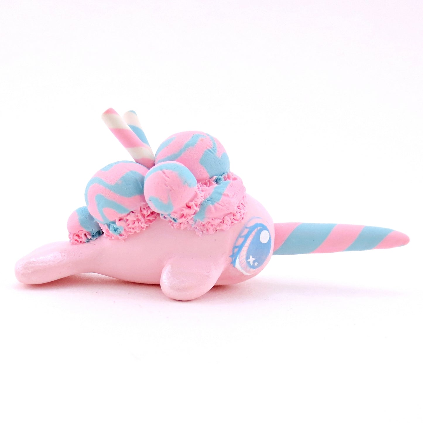 Cotton Candy Ice Cream Narwhal Figurine - Polymer Clay Food and Dessert Animals