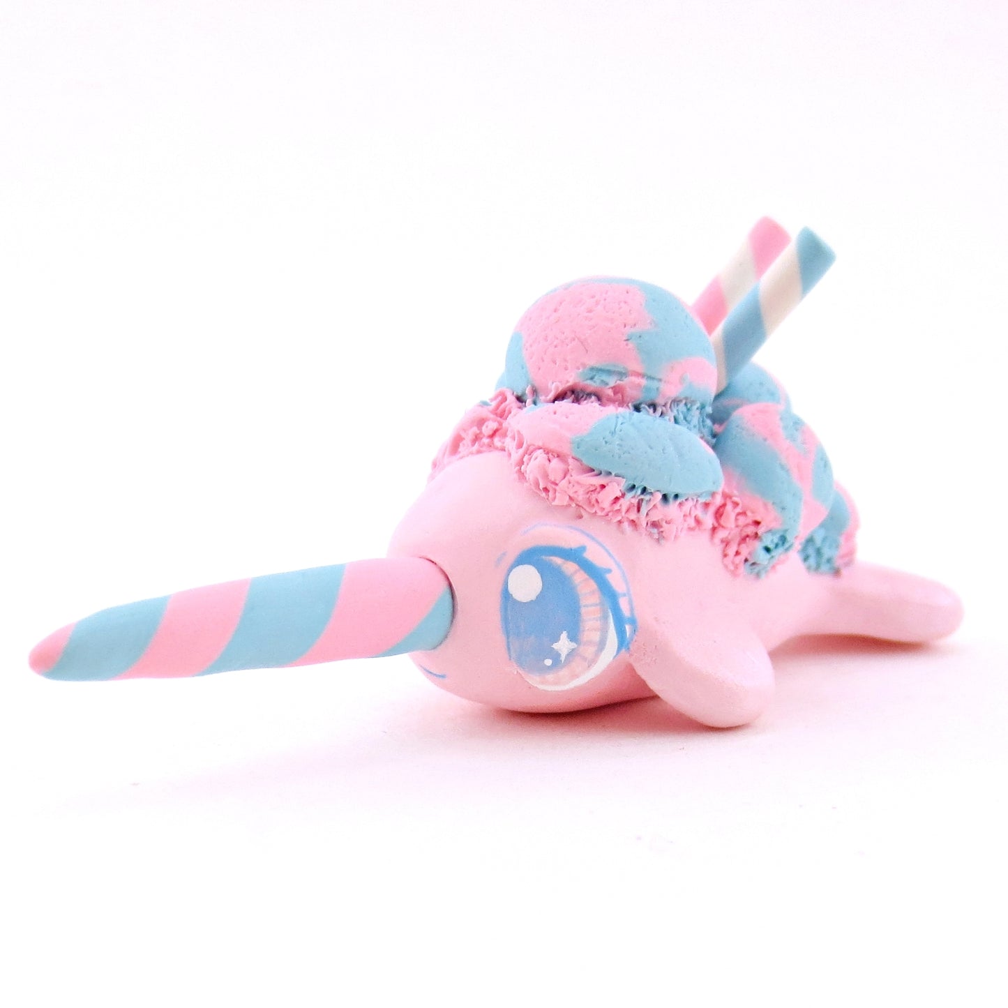 Cotton Candy Ice Cream Narwhal Figurine - Polymer Clay Food and Dessert Animals