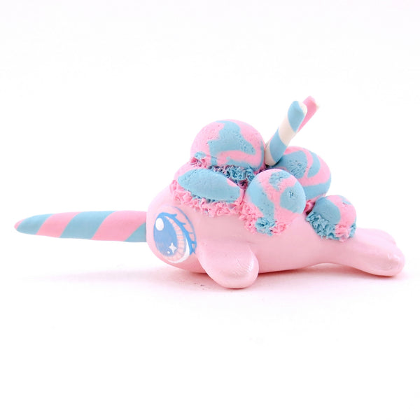 Cotton Candy Ice Cream Narwhal Figurine - Polymer Clay Food and Dessert Animals
