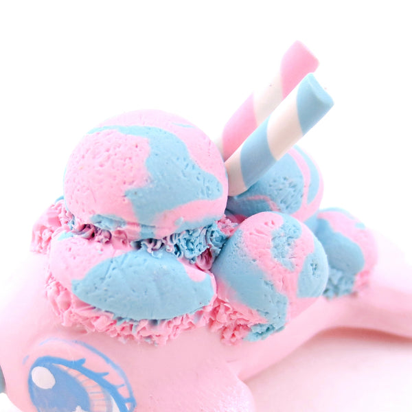Cotton Candy Ice Cream Narwhal Figurine - Polymer Clay Food and Dessert Animals
