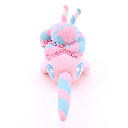 Cotton Candy Ice Cream Narwhal Figurine - Polymer Clay Food and Dessert Animals