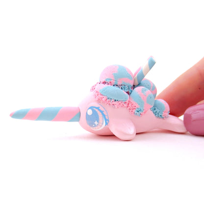 Cotton Candy Ice Cream Narwhal Figurine - Polymer Clay Food and Dessert Animals