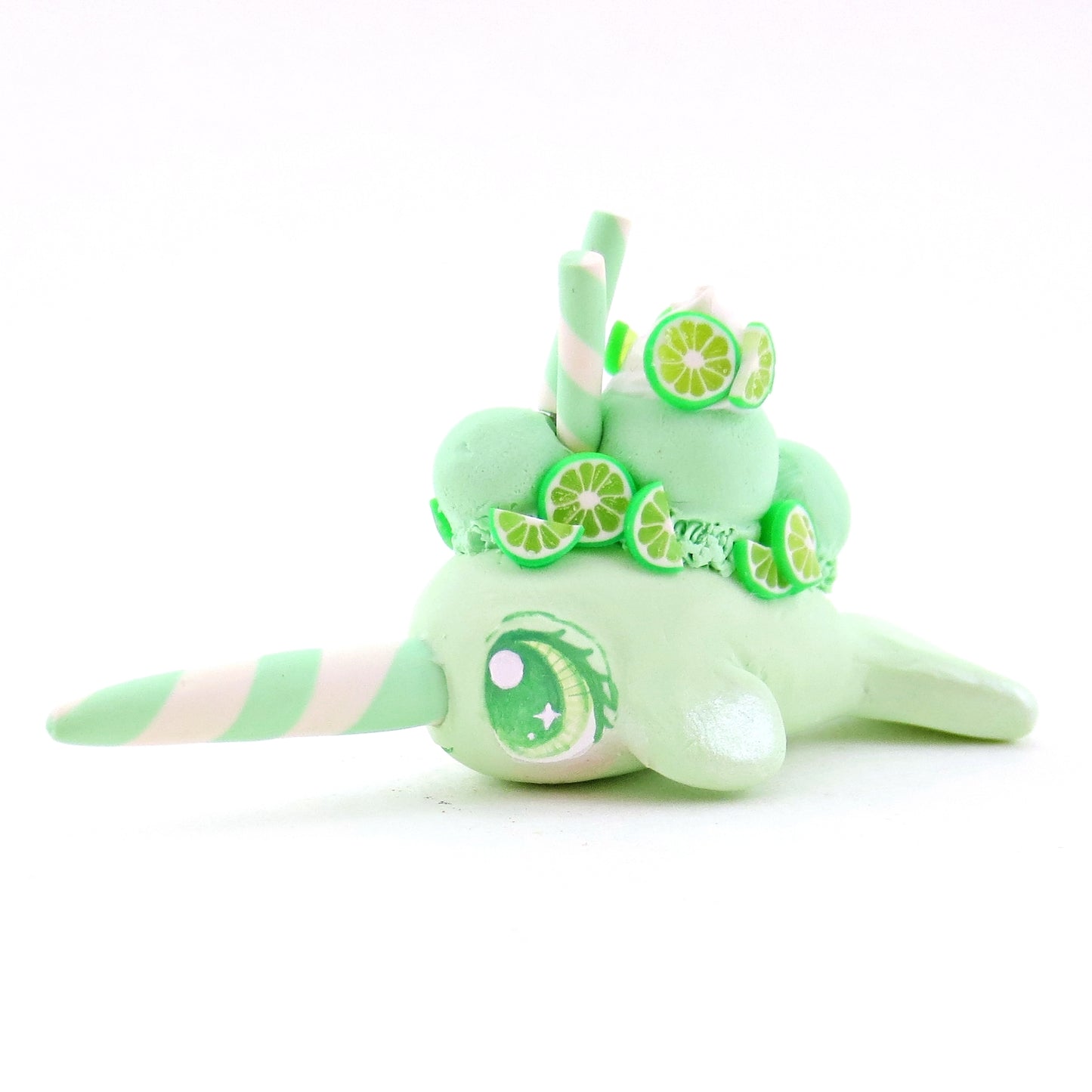 Lime Sherbet Ice Cream Narwhal Figurine - Polymer Clay Food and Dessert Animals