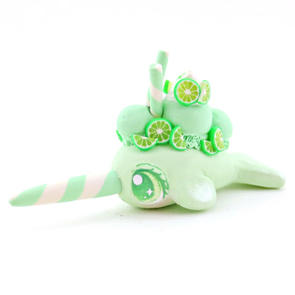 Lime Sherbet Ice Cream Narwhal Figurine - Polymer Clay Food and Dessert Animals