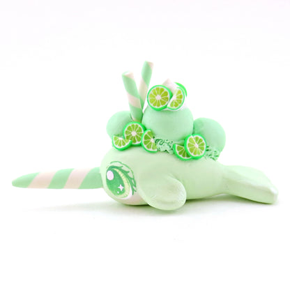 Lime Sherbet Ice Cream Narwhal Figurine - Polymer Clay Food and Dessert Animals