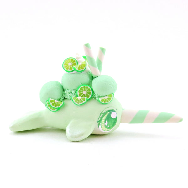 Lime Sherbet Ice Cream Narwhal Figurine - Polymer Clay Food and Dessert Animals