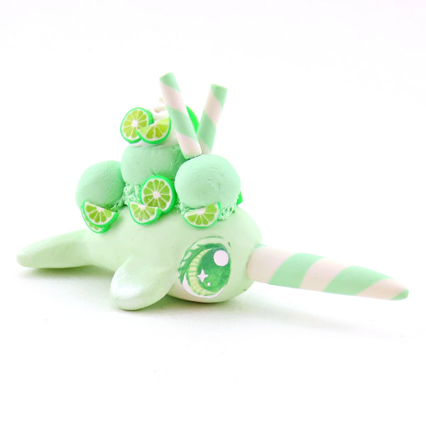 Lime Sherbet Ice Cream Narwhal Figurine - Polymer Clay Food and Dessert Animals