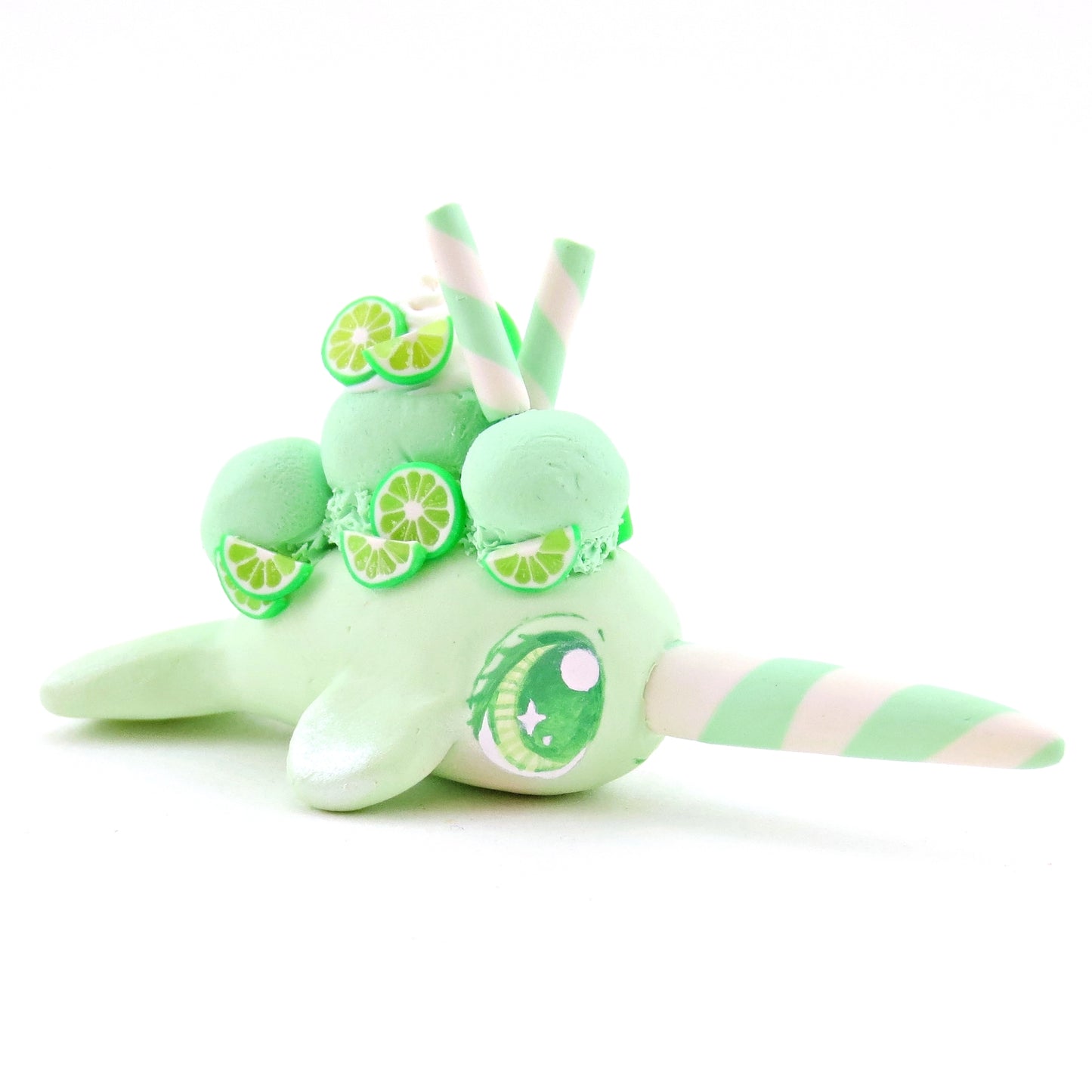 Lime Sherbet Ice Cream Narwhal Figurine - Polymer Clay Food and Dessert Animals