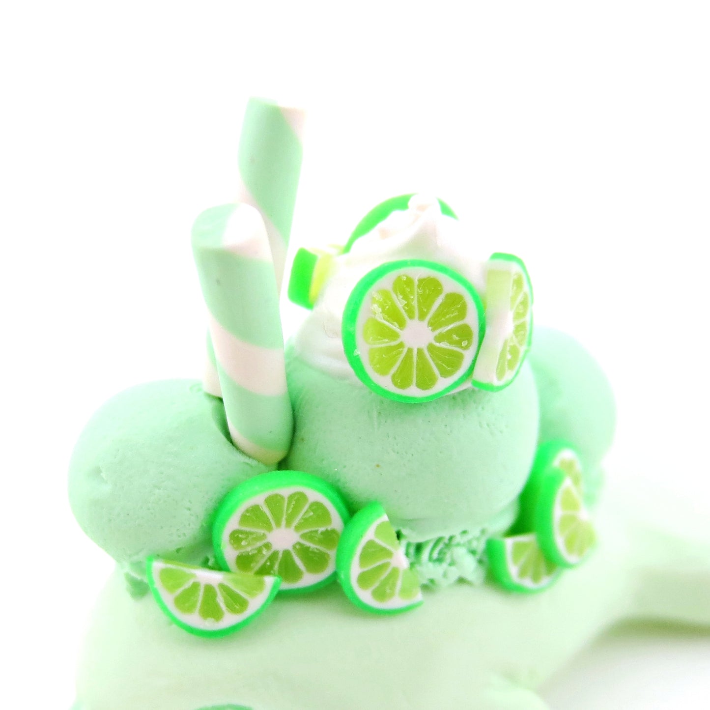 Lime Sherbet Ice Cream Narwhal Figurine - Polymer Clay Food and Dessert Animals