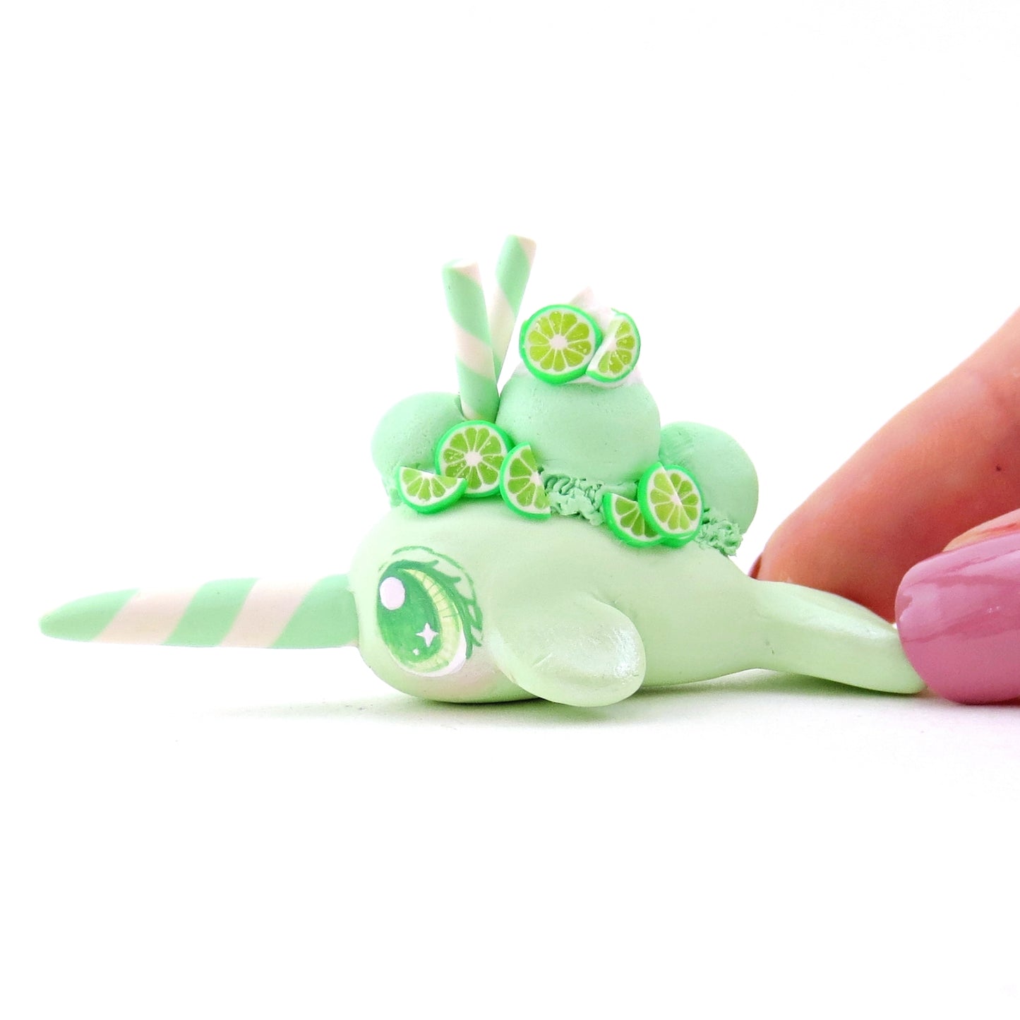 Lime Sherbet Ice Cream Narwhal Figurine - Polymer Clay Food and Dessert Animals