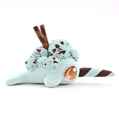 Mint Chocolate Chip Ice Cream Narwhal Figurine - Polymer Clay Food and Dessert Animals