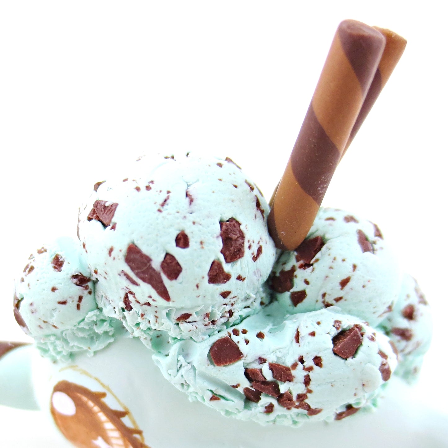 Mint Chocolate Chip Ice Cream Narwhal Figurine - Polymer Clay Food and Dessert Animals