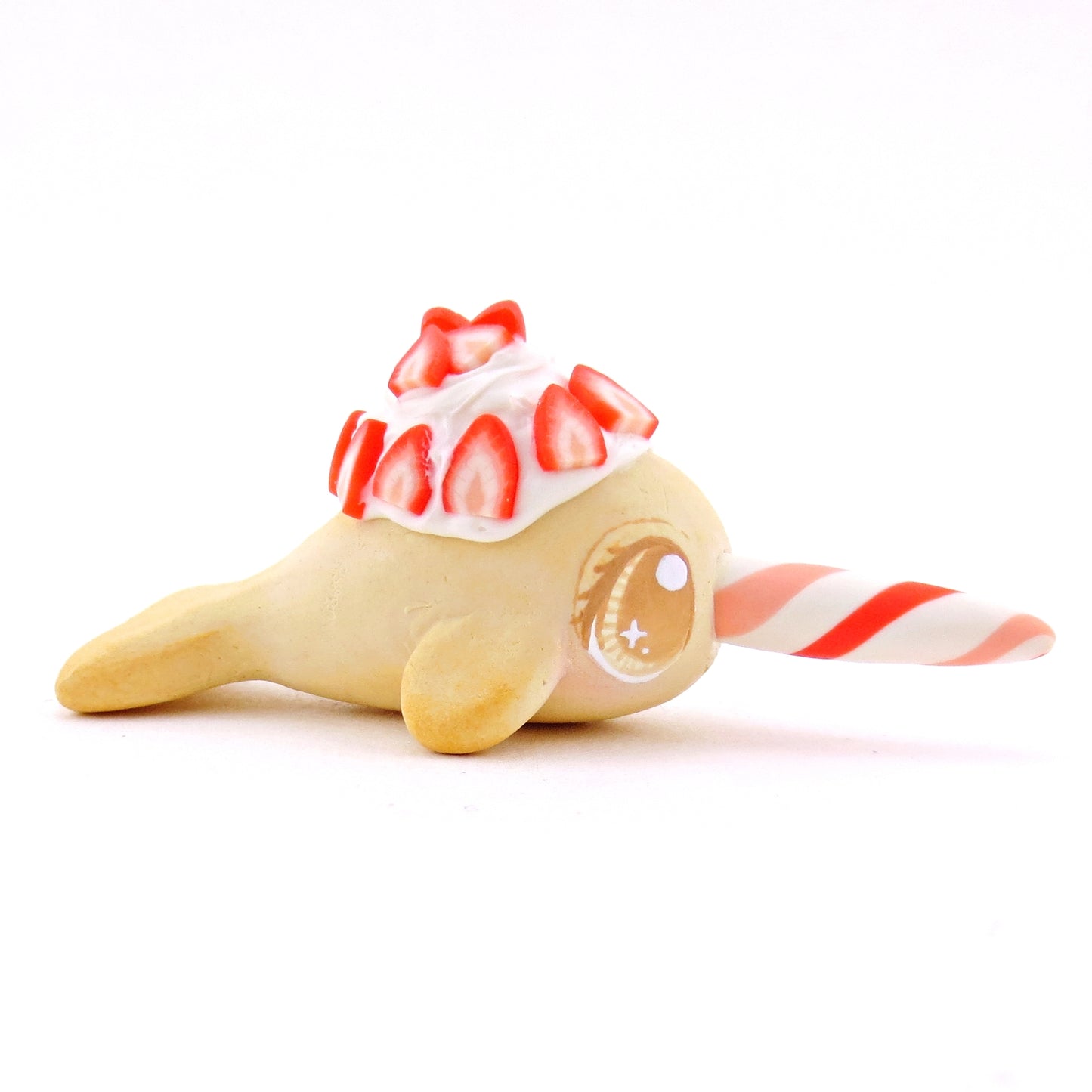 Strawberry Shortcake Narwhal Figurine - Polymer Clay Food and Dessert Animals