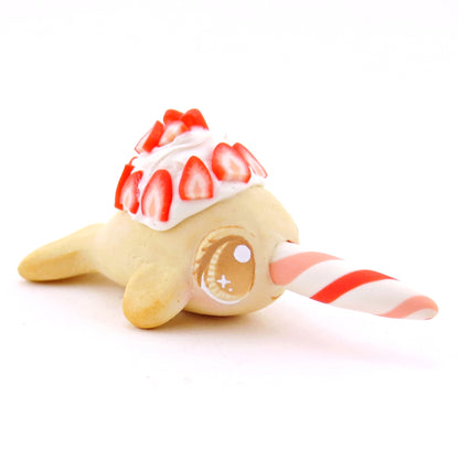 Strawberry Shortcake Narwhal Figurine - Polymer Clay Food and Dessert Animals