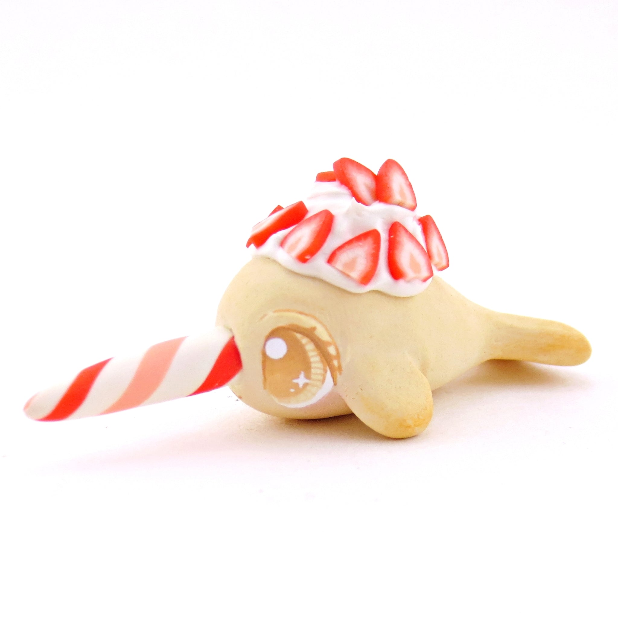 Strawberry Shortcake Narwhal Figurine - Polymer Clay Food and Dessert Animals