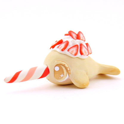 Strawberry Shortcake Narwhal Figurine - Polymer Clay Food and Dessert Animals