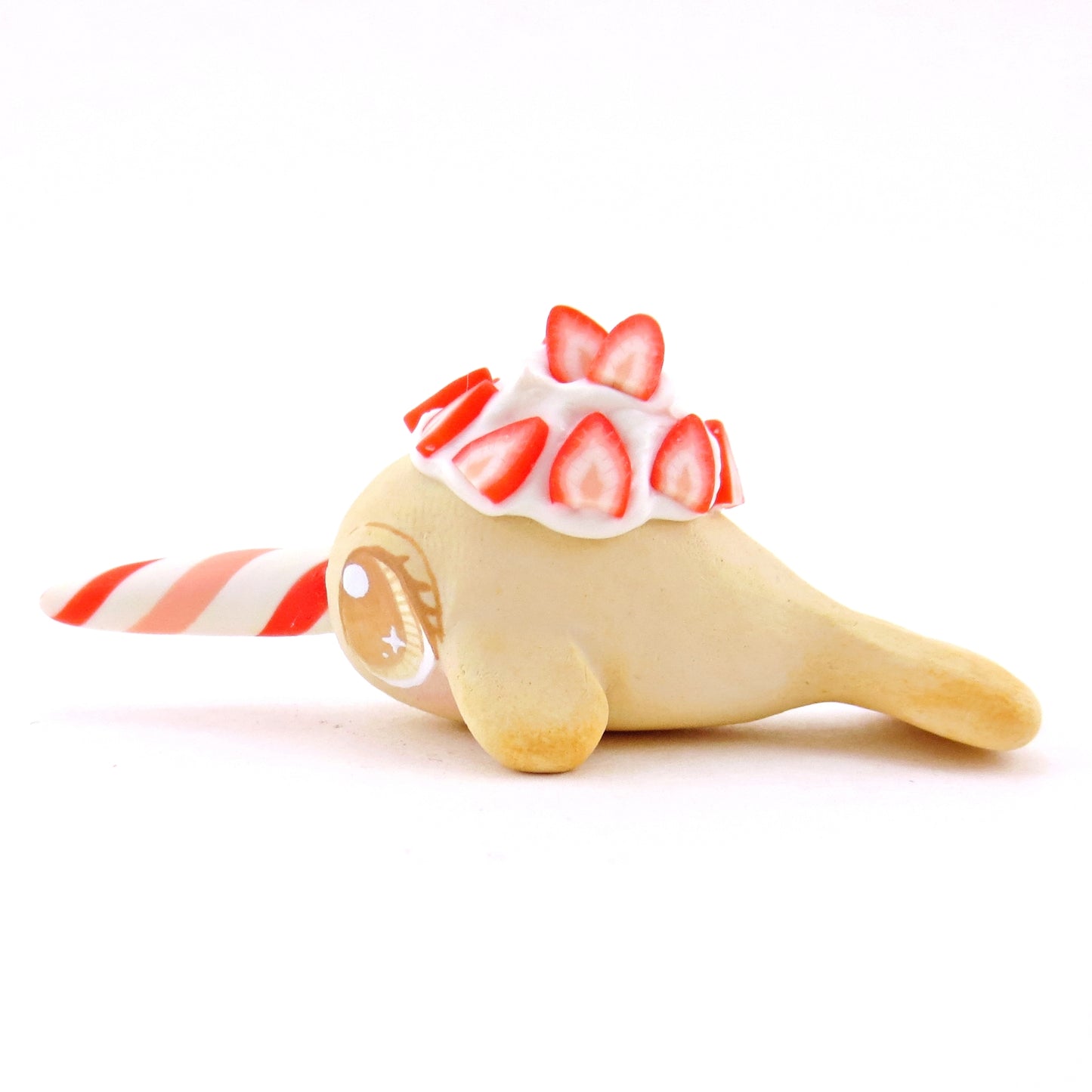 Strawberry Shortcake Narwhal Figurine - Polymer Clay Food and Dessert Animals