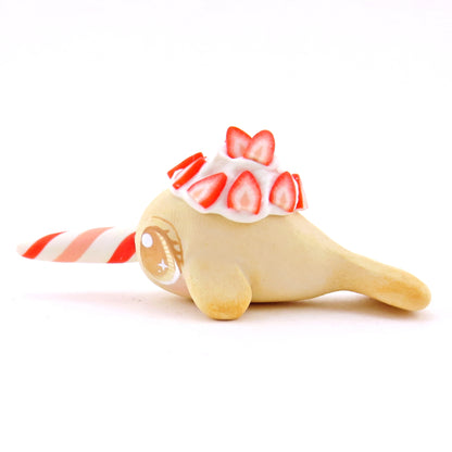 Strawberry Shortcake Narwhal Figurine - Polymer Clay Food and Dessert Animals