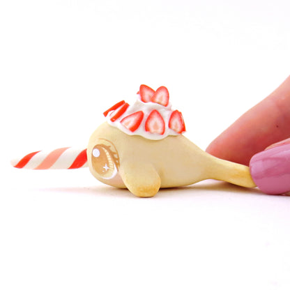 Strawberry Shortcake Narwhal Figurine - Polymer Clay Food and Dessert Animals