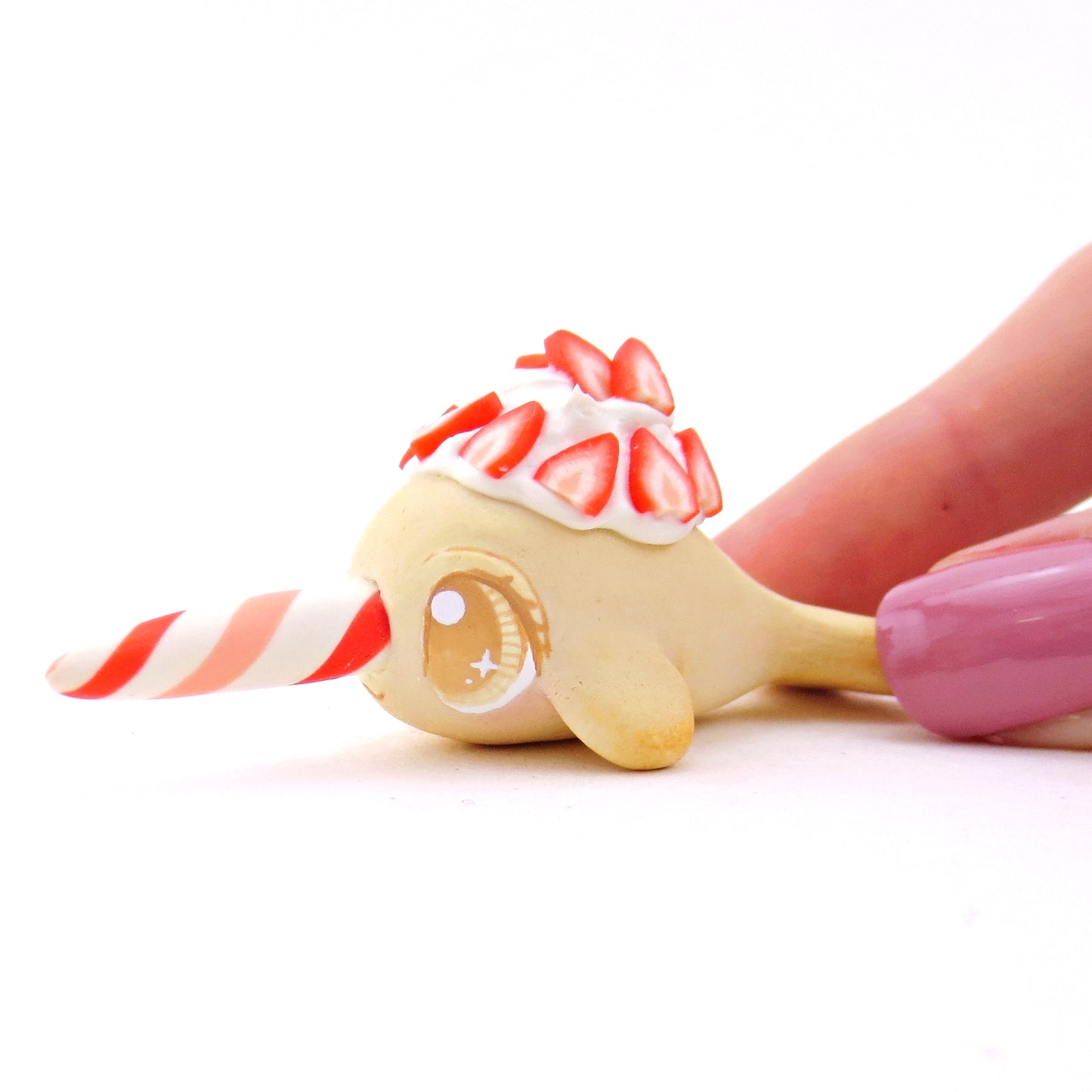 Strawberry Shortcake Narwhal Figurine - Polymer Clay Food and Dessert Animals