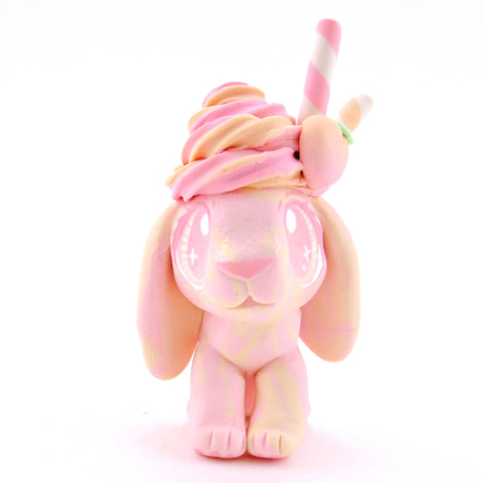 Peach Frozen Yogurt Swirl Holland Lop Bunny Figurine - Polymer Clay Food and Dessert Animals