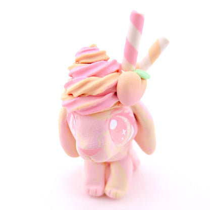 Peach Frozen Yogurt Swirl Holland Lop Bunny Figurine - Polymer Clay Food and Dessert Animals