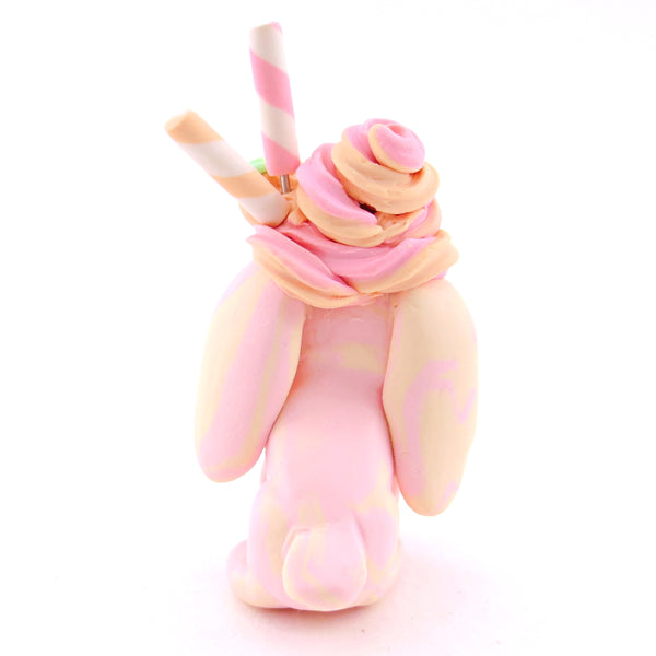 Peach Frozen Yogurt Swirl Holland Lop Bunny Figurine - Polymer Clay Food and Dessert Animals