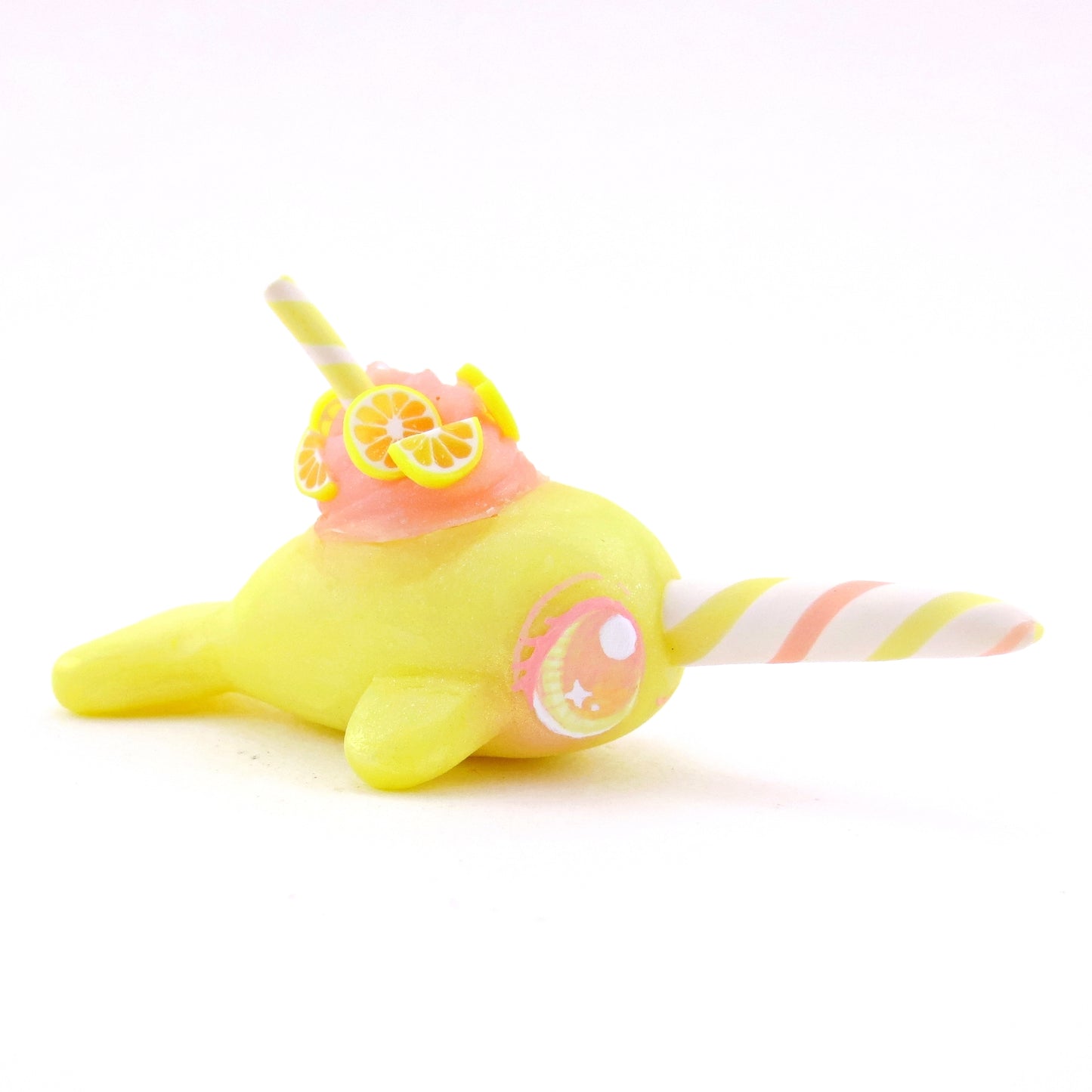 Pink Lemonade Narwhal Figurine - Polymer Clay Food and Dessert Animals