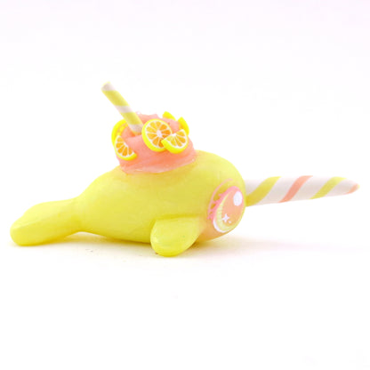 Pink Lemonade Narwhal Figurine - Polymer Clay Food and Dessert Animals