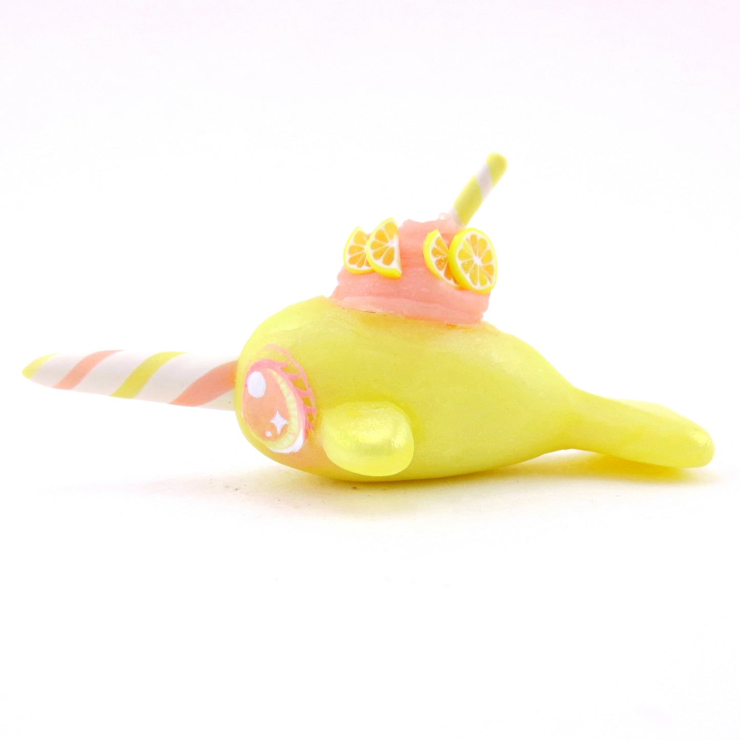 Pink Lemonade Narwhal Figurine - Polymer Clay Food and Dessert Animals