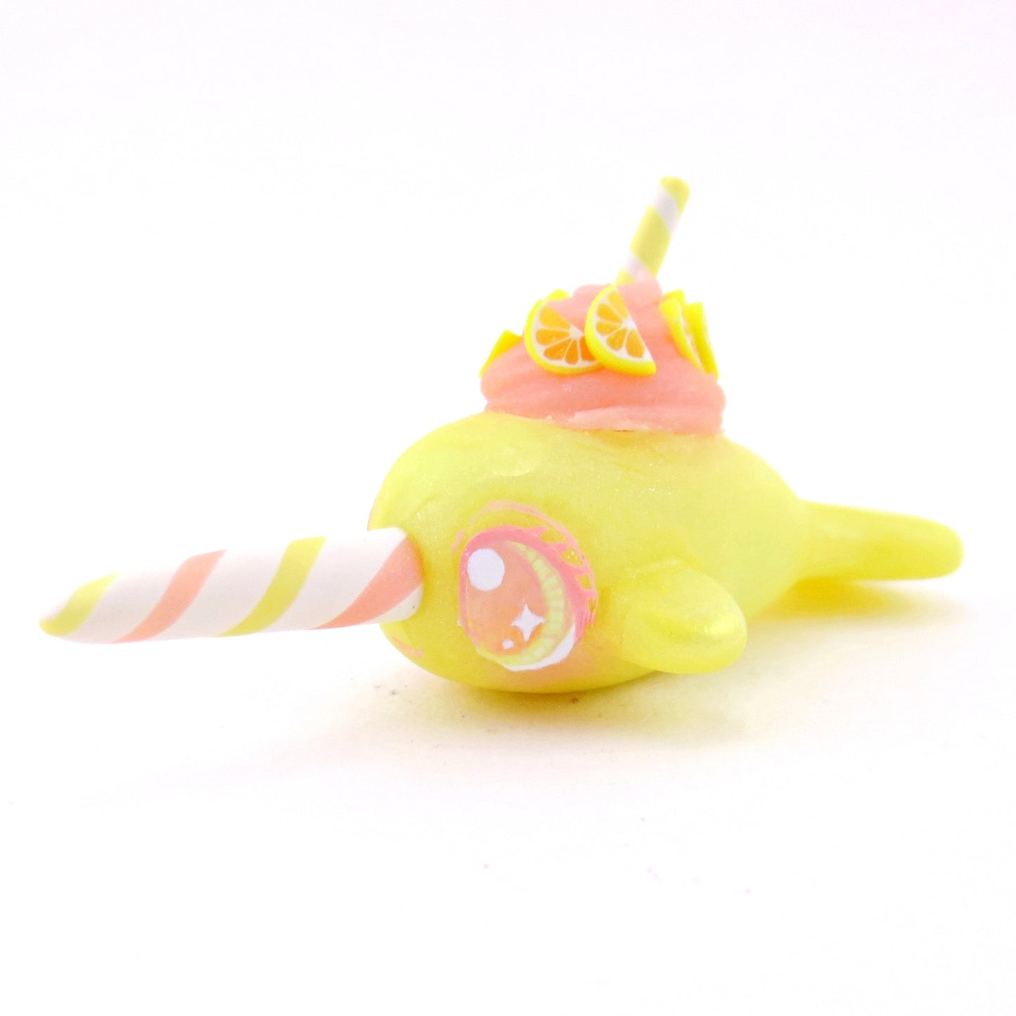 Pink Lemonade Narwhal Figurine - Polymer Clay Food and Dessert Animals