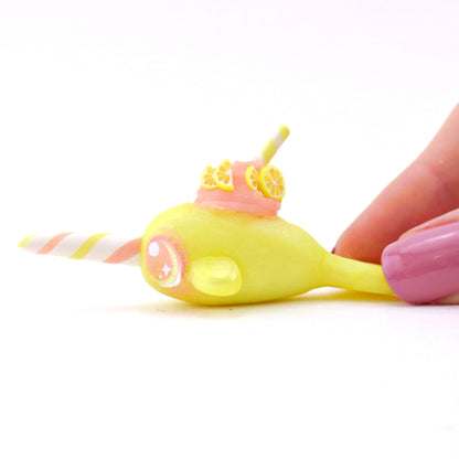 Pink Lemonade Narwhal Figurine - Polymer Clay Food and Dessert Animals