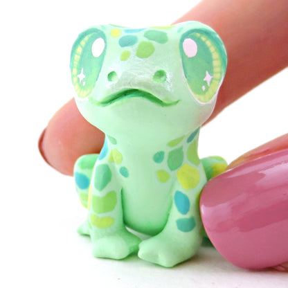 Little Green Spotted Frog Figurine - Darker Version - Polymer Clay Food and Dessert Animals