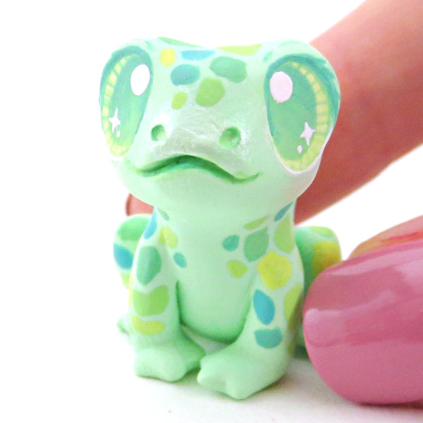 Little Green Spotted Frog Figurine - Darker Version - Polymer Clay Food and Dessert Animals