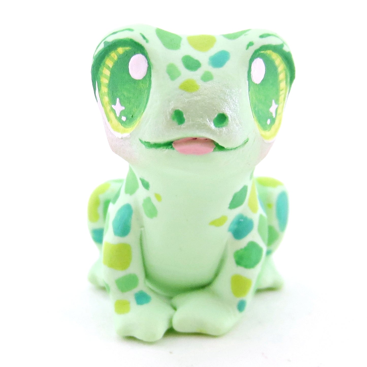 Little Green Spotted Frog Figurine - Lighter Version - Polymer Clay Food and Dessert Animals