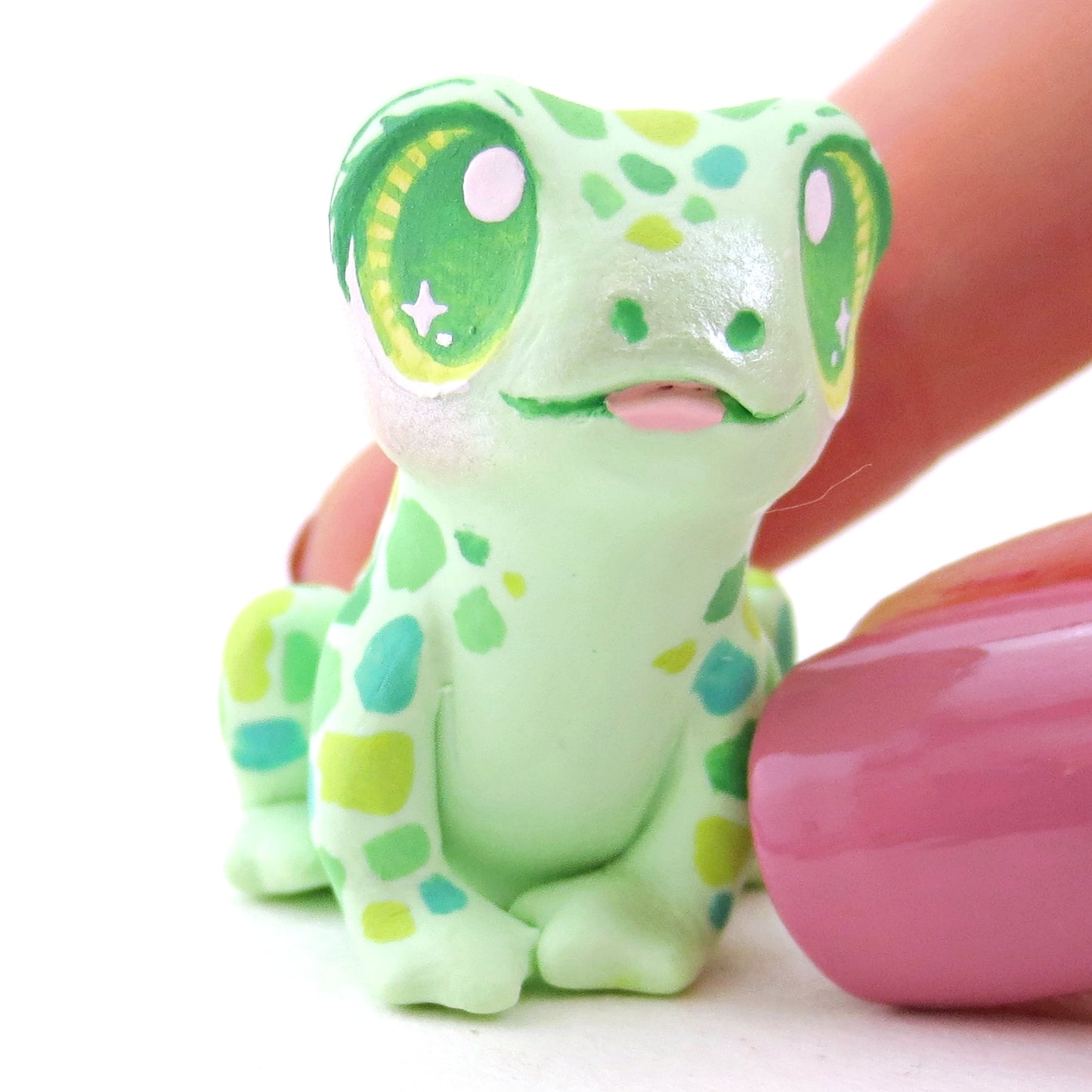 Little Green Spotted Frog Figurine - Lighter Version - Polymer Clay Food and Dessert Animals