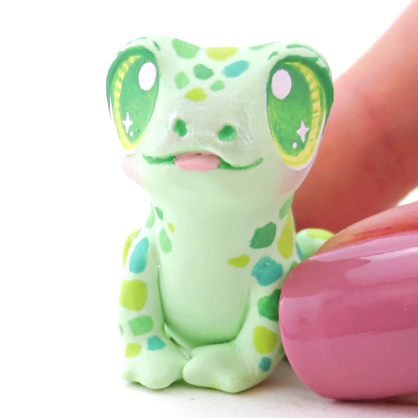 Little Green Spotted Frog Figurine - Lighter Version - Polymer Clay Food and Dessert Animals