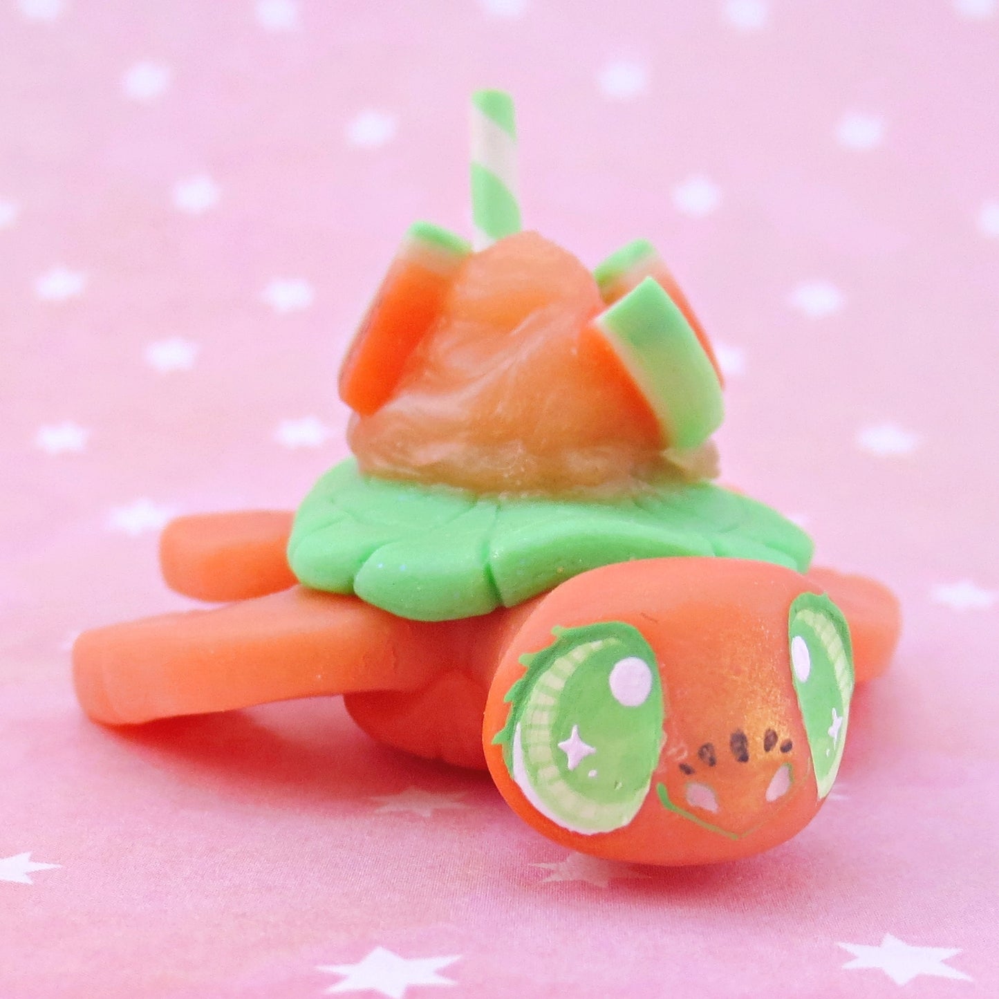 Watermelon Smoothie Turtle Figurine - Polymer Clay Food and Dessert Animals