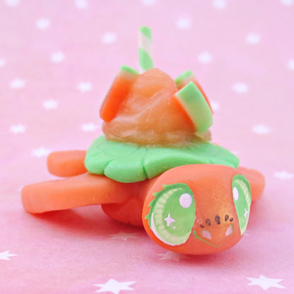 Watermelon Smoothie Turtle Figurine - Polymer Clay Food and Dessert Animals