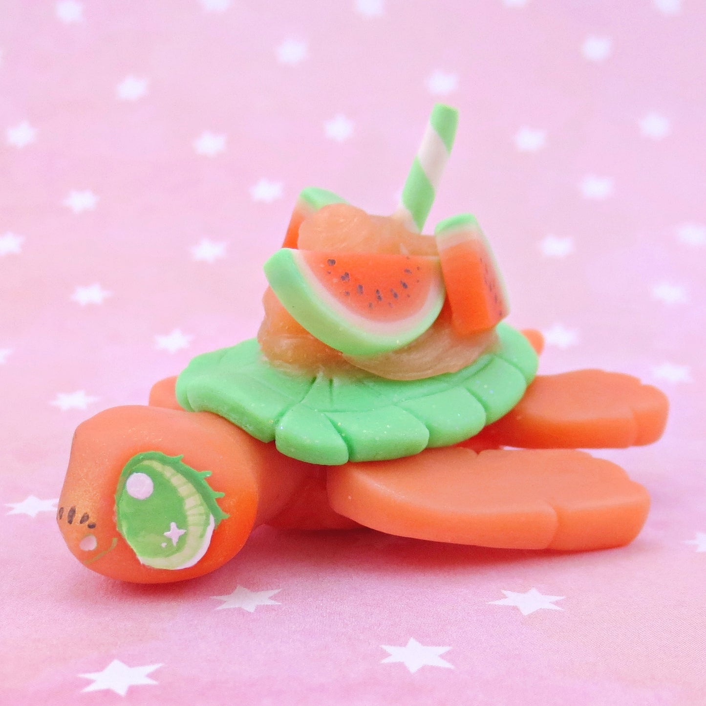 Watermelon Smoothie Turtle Figurine - Polymer Clay Food and Dessert Animals