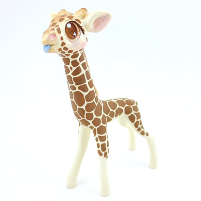 Giraffe Figurine with Blue Blep - Polymer Clay Tropical Animals