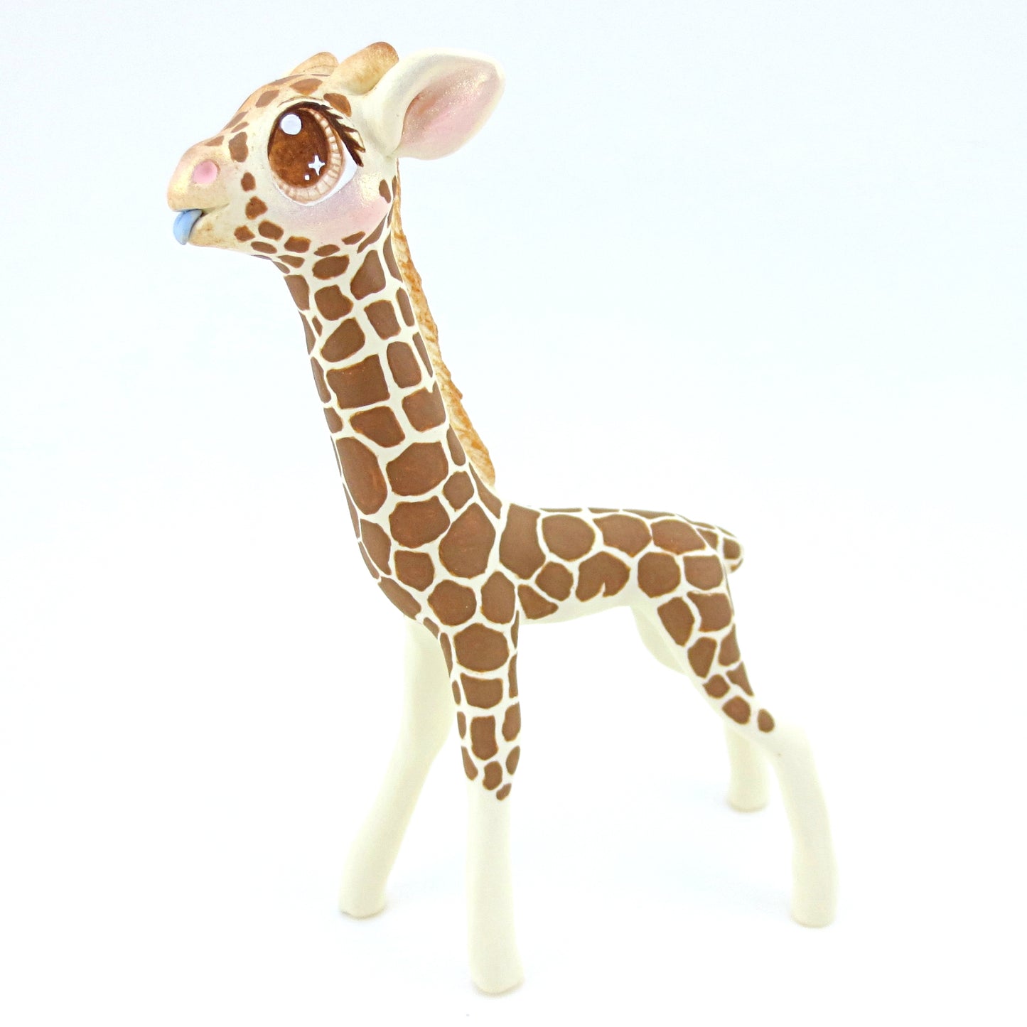 Giraffe Figurine with Blue Blep - Polymer Clay Tropical Animals