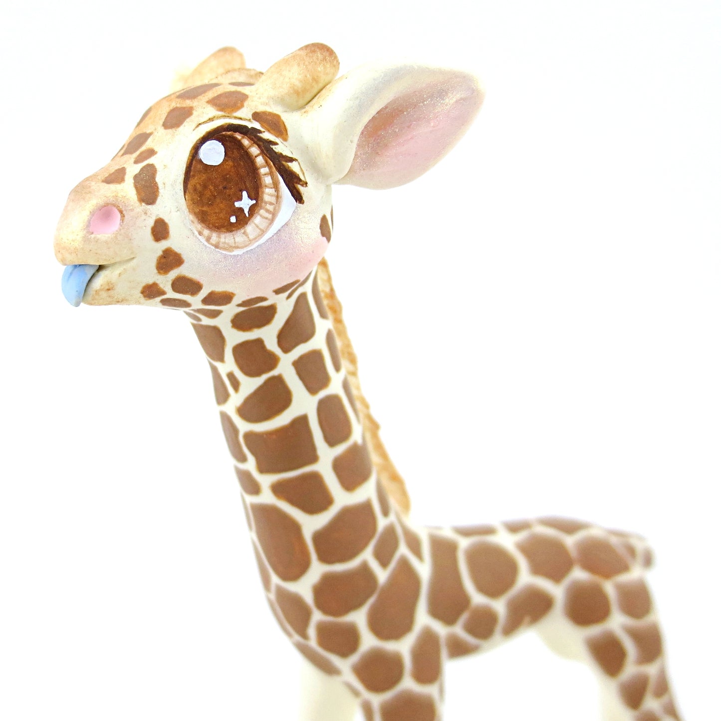 Giraffe Figurine with Blue Blep - Polymer Clay Tropical Animals