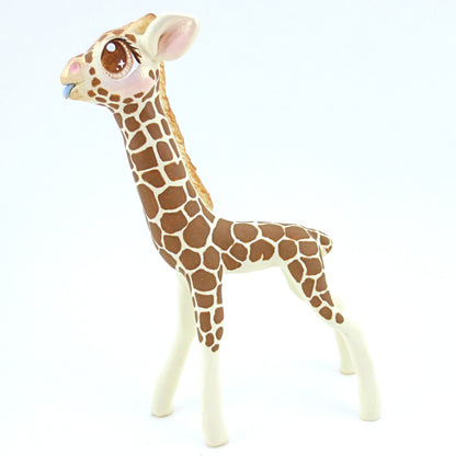 Giraffe Figurine with Blue Blep - Polymer Clay Tropical Animals