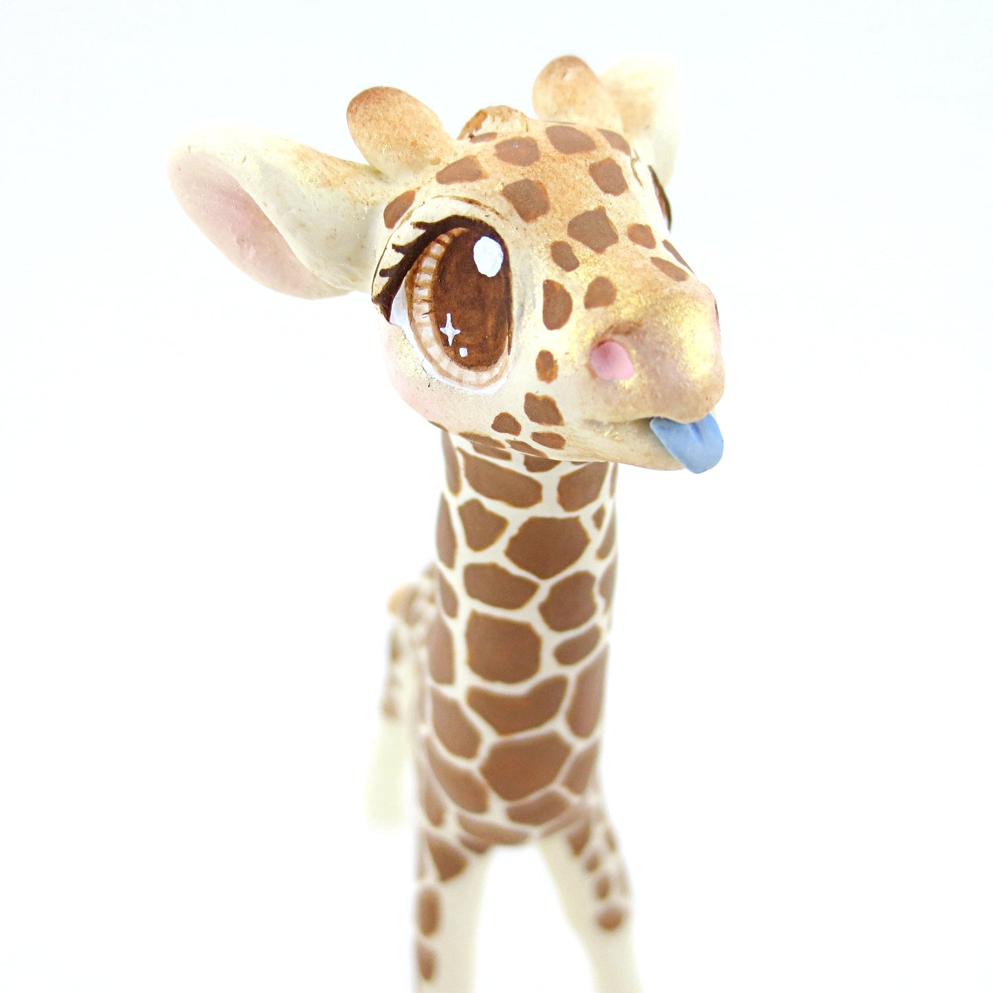 Giraffe Figurine with Blue Blep - Polymer Clay Tropical Animals