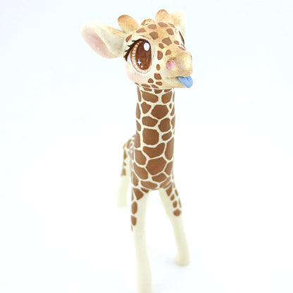 Giraffe Figurine with Blue Blep - Polymer Clay Tropical Animals